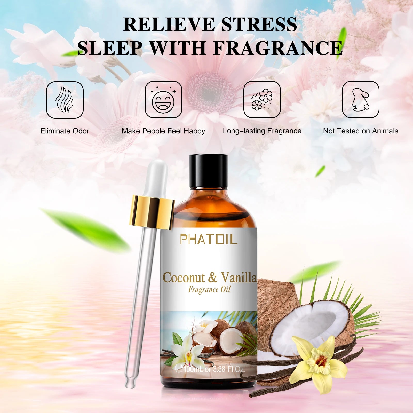PHATOIL 100ml Coconut & Vanilla Fragrance Oil For Diffuser Aromatherapy Premium Fragrance Aroma Oils For Candle Making DIY Soap