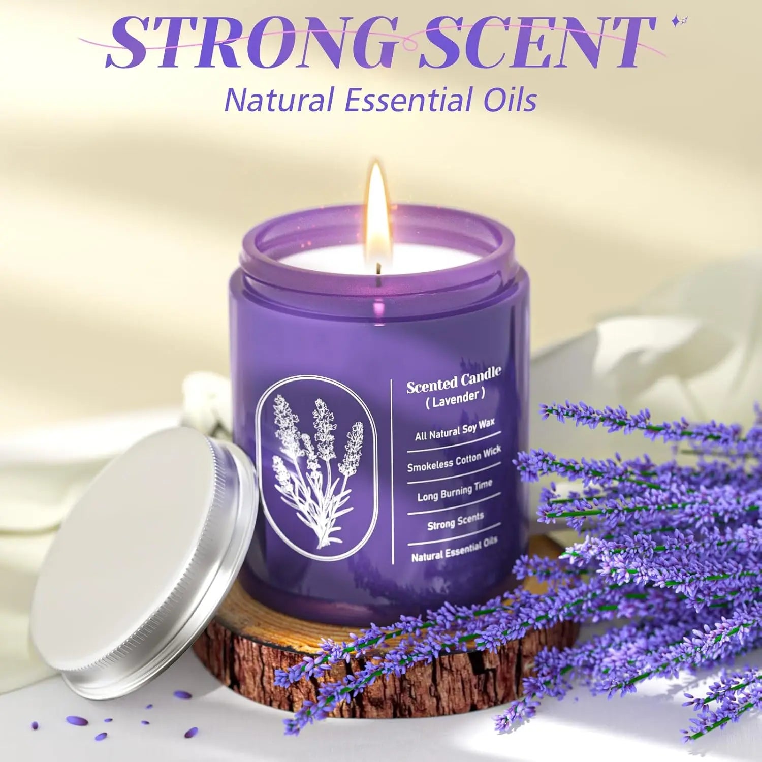 Lavender Scented Soy Candles, 7.5 oz Highly-Scented for Home, Birthday & Gifts for Women