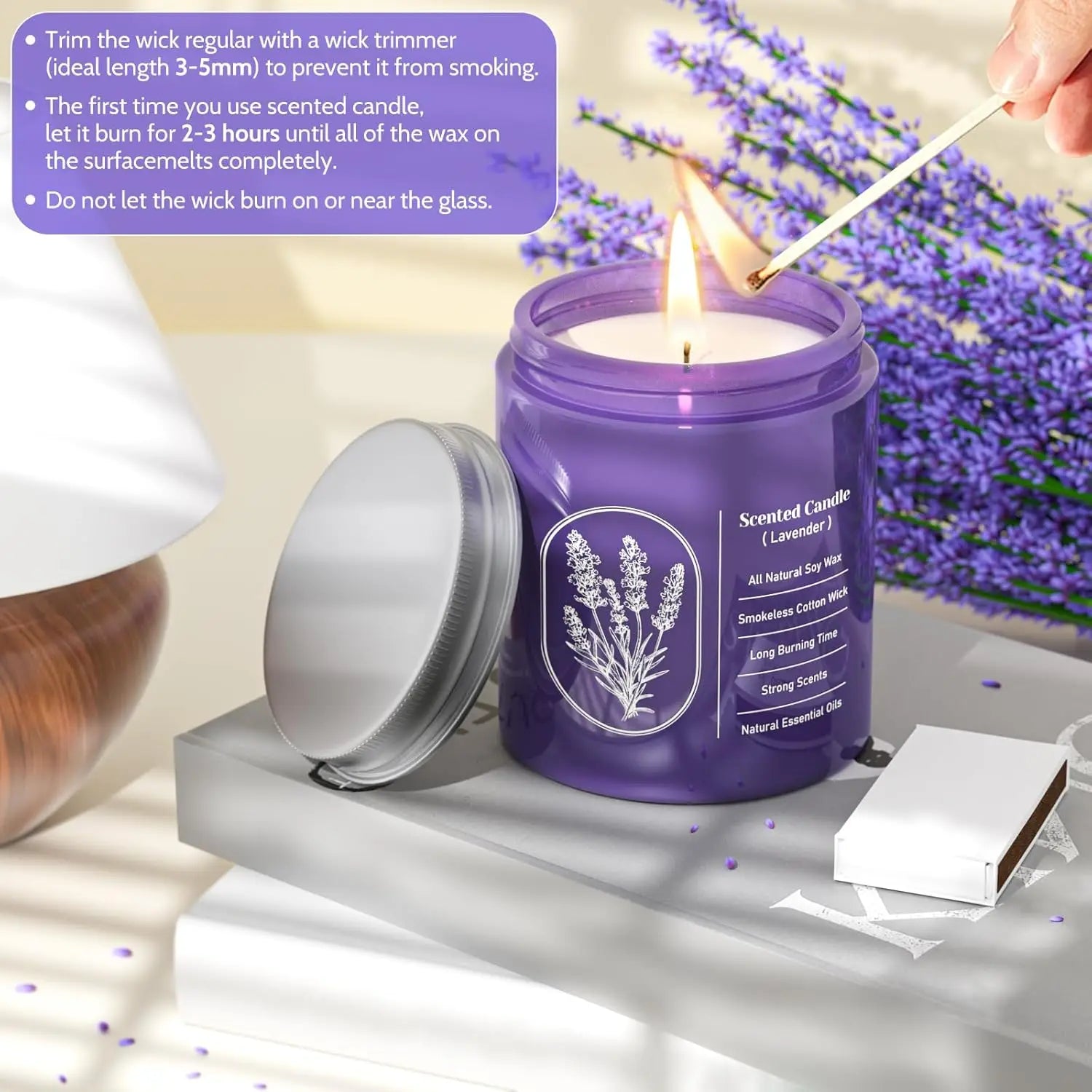 Lavender Scented Soy Candles, 7.5 oz Highly-Scented for Home, Birthday & Gifts for Women