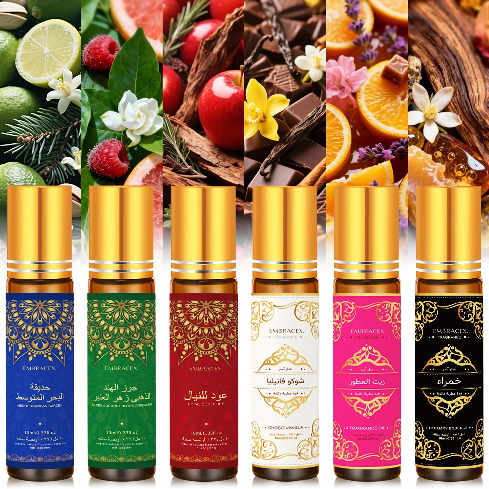 6 type 10ml Roller Essential Oils Eid al-Fitr Gift Perfume Oil Skincare Face Oil Bodycare Humidifier Six Long Lasting Scents