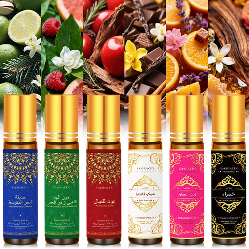 6 type 10ml Roller Essential Oils Eid al-Fitr Gift Perfume Oil Skincare Face Oil Bodycare Humidifier Six Long Lasting Scents
